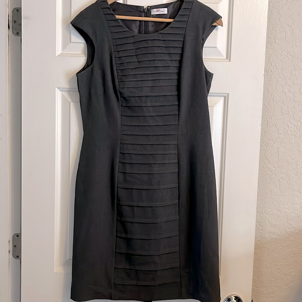 Calvin Klein grey pleat front sheath dress